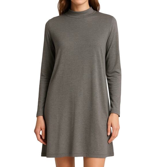 Eileen Fisher Dresses & Skirts - Eileen Fisher Lyocell Stretch Mock Neck Tunic Dress Large Gray Minimalist Modern